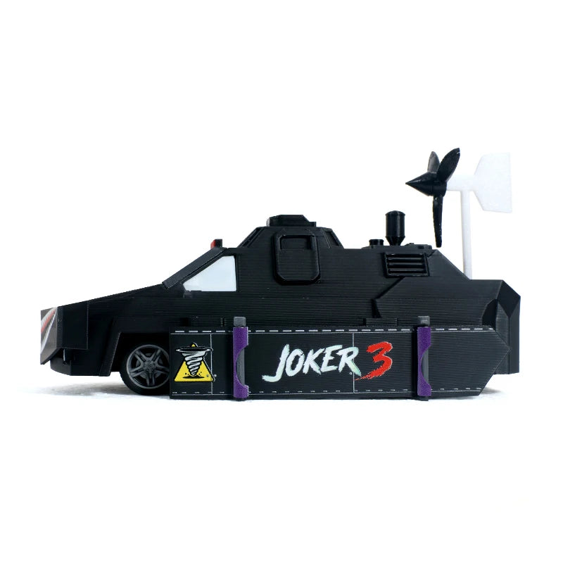 A black model of a Titus Tornado Chaser armored vehicle, featuring the Joker 3 logo and a white light bar.