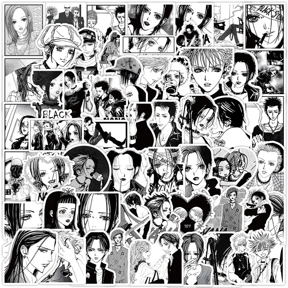 A collage of various anime characters and illustrations suitable for decals or scrapbooking.
