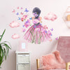 Décor mural fille papillon rose et violet avec fleurs et nuages