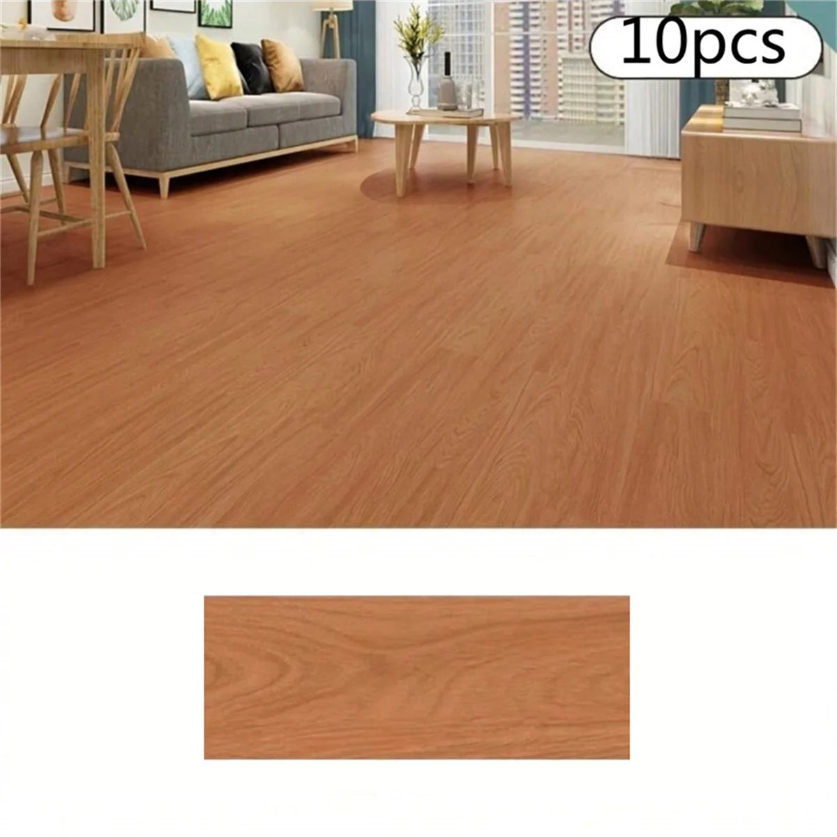 Self-Adhesive Wood Grain Floor Stickers (10-Pack)