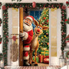 Christmas Santa and Elk door cover banner featuring a festive scene with a reindeer and Santa figures.
