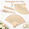 A set of customizable sandalwood folding fans with organza pouches shown alongside a finished fan.