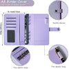 A6 binder cover in lavender leather with a buckle closure and pen elastic loops for cash budget envelopes