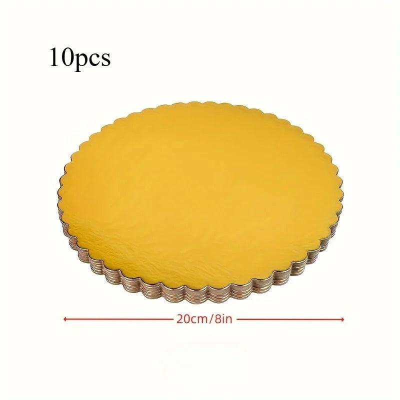 A round yellow disposable cake plate with a scalloped edge, shown flat.