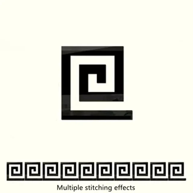 A black and white geometric design featuring a swirling corner pattern.