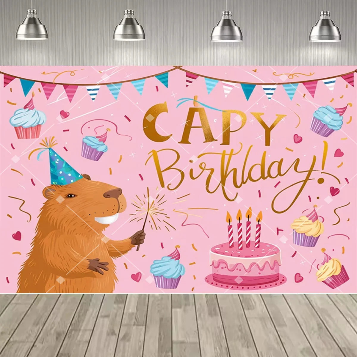 Cute Capybara Cartoon Birthday Party Backdrop