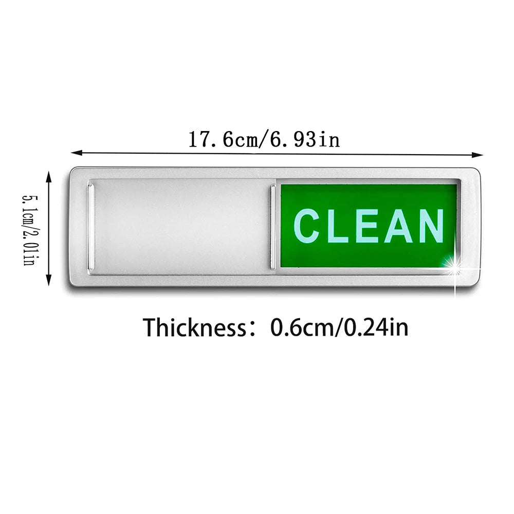 A rectangular white indicator light showing the word CLEAN in green text.