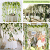 Guirlande de fleurs de wisteria blanches artificielles utilisée comme arche de mariage et décoration.