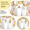 White elastic cylinder stand covers used for wedding, birthday party, and baby shower decor