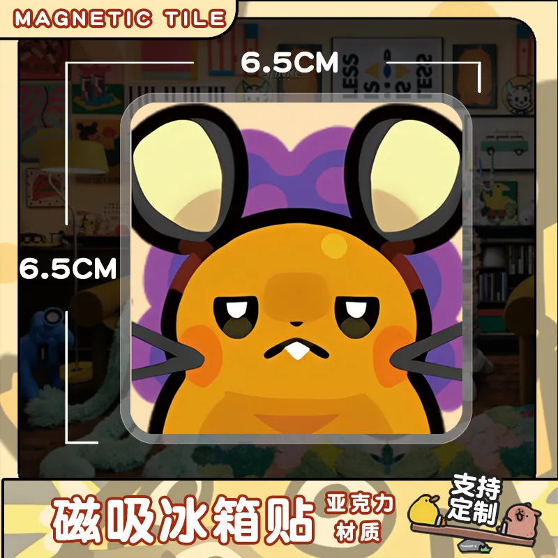 A cute orange and black cartoon mouse face magnetic tile product.