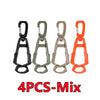 Four orange and green glove clips with metal hooks for holding gloves