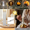 Comparison image showing flickering flameless candles versus ordinary candles.