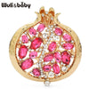 Gold and pink crystal pomegranate brooch pin for women