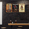 Three vintage metal tin signs featuring Captain Morgan beer imagery for wall decor