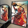 A framed canvas wall art print featuring a basketball player in action with dynamic paint splatters and a dark background.