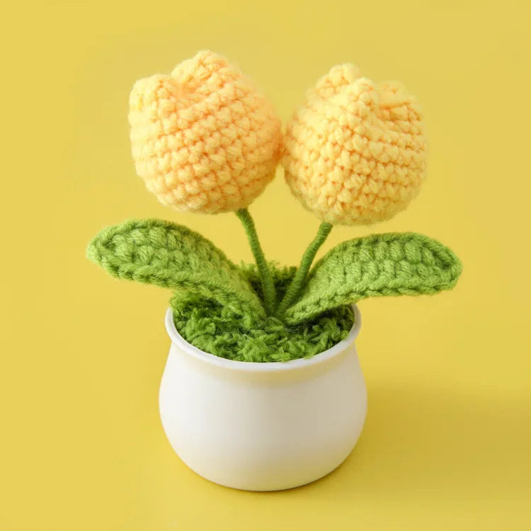 Handmade Crochet Sunflower in Pot – Decorative Knitted Artificial Plant