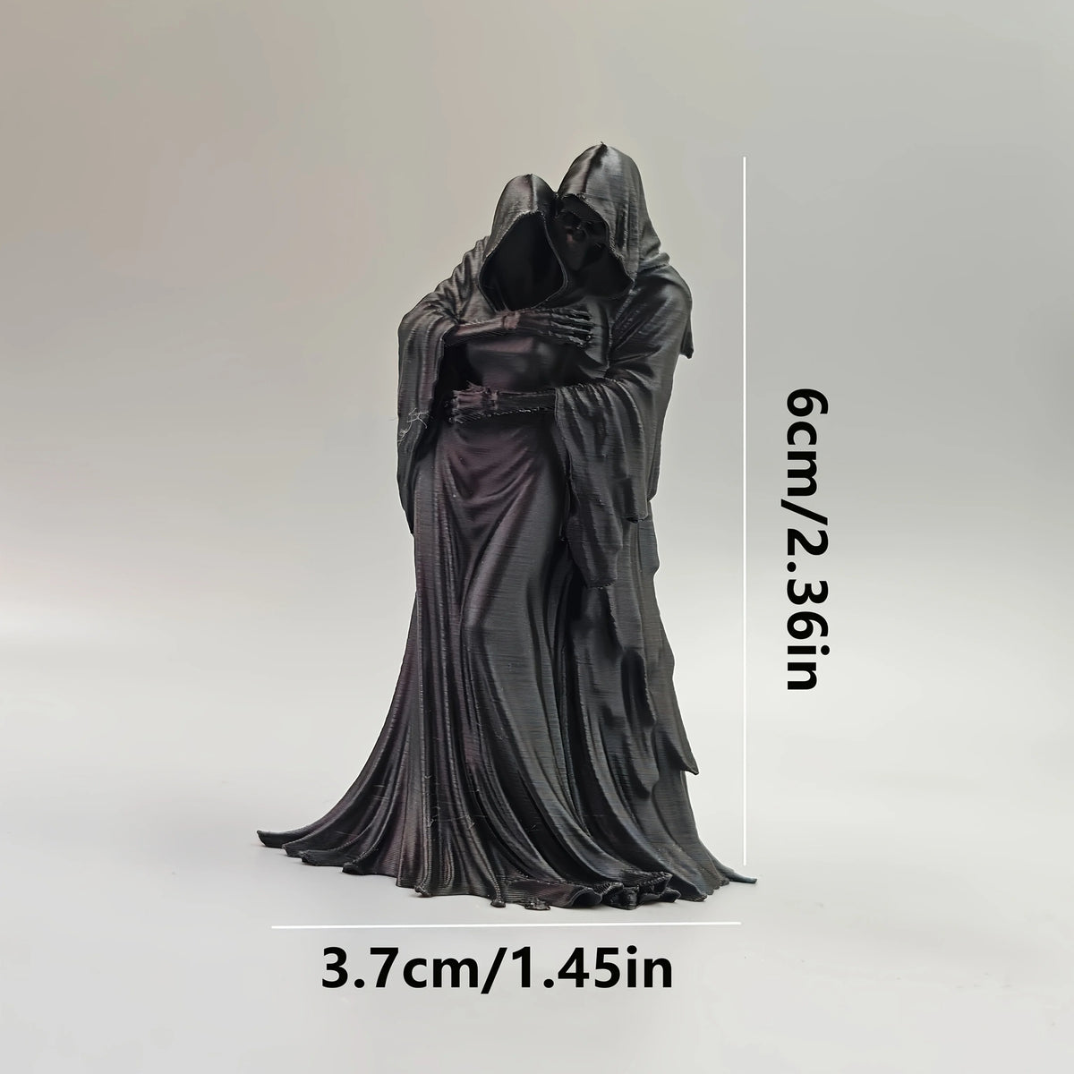 A dark, flowing hooded figure resembling a grim reaper collectible figurine.