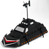 A black 3D printed display model of a Tornado Intercept Vehicle featuring an antenna and aggressive front design.