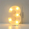 A glowing, three-dimensional number 3 made of LED letter lights, illuminating a room or party decor.