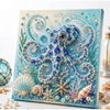 Diamond painting featuring a blue octopus and seashells on a light blue background