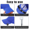 Demonstration of an adjustable hat brim shaper tool showing how to bend a blue hat and insert a holder.