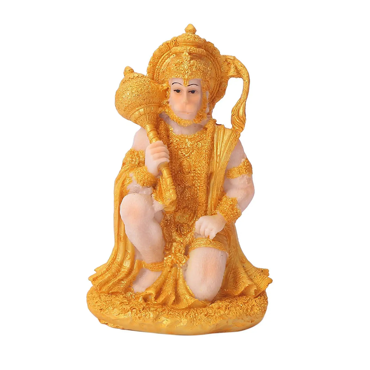 Handcrafted Hanuman resin statue in gold color depicting the deity for meditation and home decor