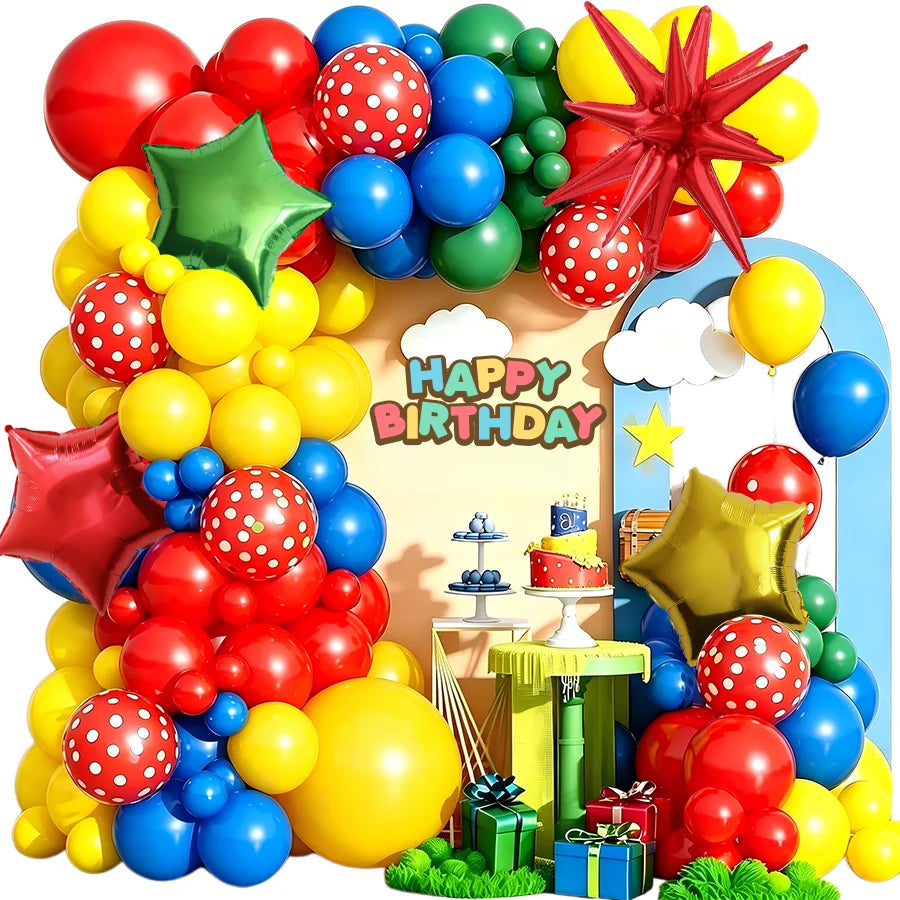106-Piece Colorful Balloon Arch Decoration Set with Star Foil Balloons & Birthday Banner