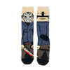 Pair of novelty crew socks featuring skull, alien, and tiger prints on the foot.