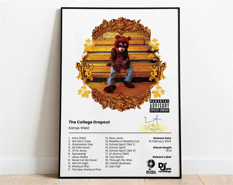 Arte de álbum en lienzo para pared, con un retrato de un oso en un marco dorado.