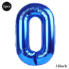 A shiny blue foil balloon shaped like the number zero, measuring 32 inches.