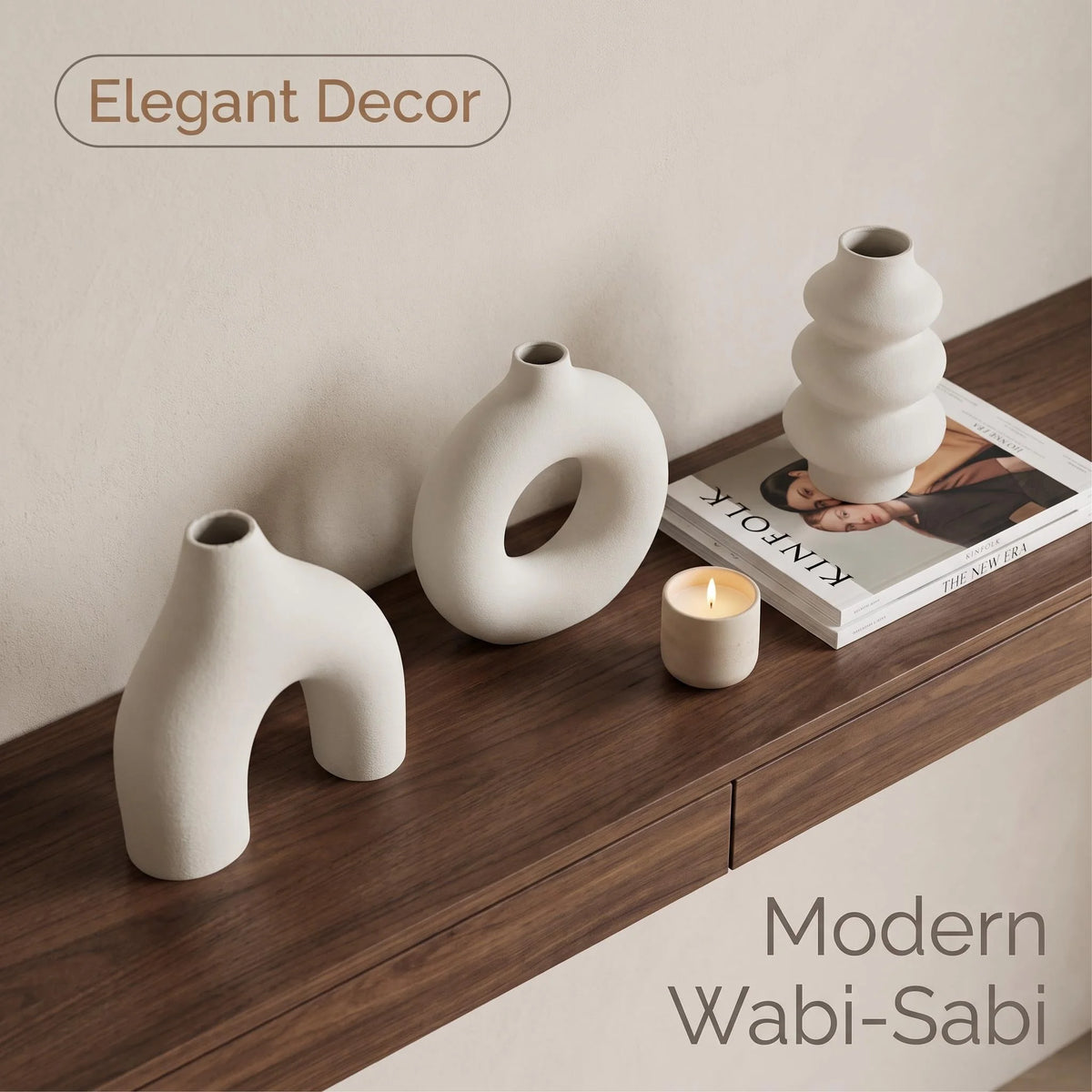 Wabi-Sabi Irregular 3D Printed Vase Set – Matte Minimalist Decor for Dried Flowers