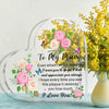 A heart-shaped acrylic keepsake plaque with a floral design and text for mum