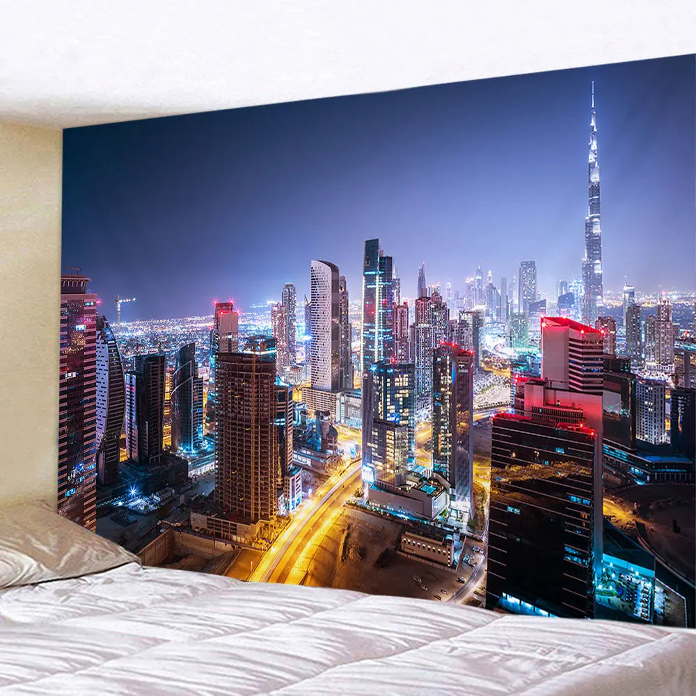 New York City Night View Tapestry Wall Hanging