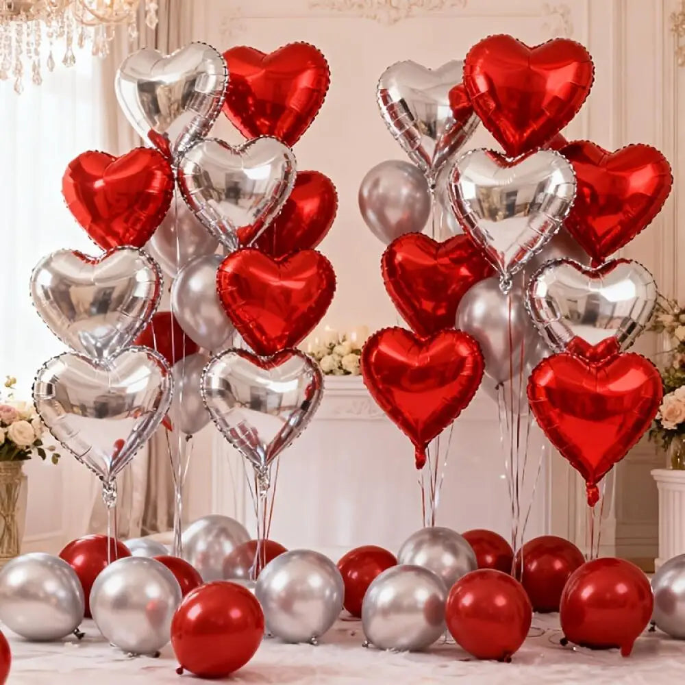 Romantic Red & Silver Heart Foil Balloon Set (23-Piece)