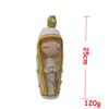 Handcrafted Virgin Mary crochet doll with a golden crown and draped fabric, weighing 120g.