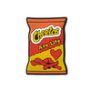 A rectangular plastic charm shaped like a Cheetos bag with the text Are Life on it.