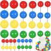 A set of colorful foam ball cake toppers in various colors including red, blue, yellow, and green.