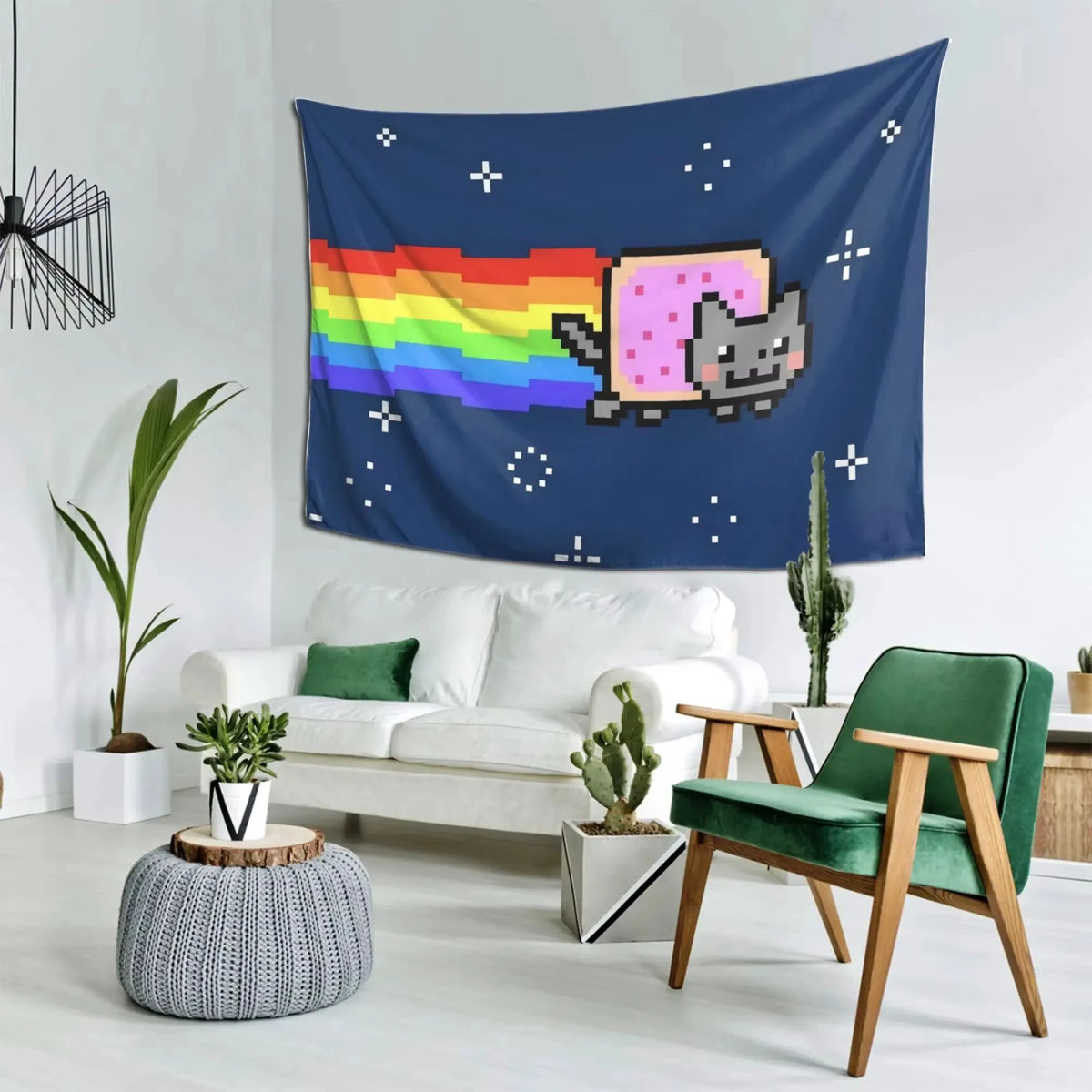 Nyan Cat Pixel Art Tapestry – Rainbow Cat Wall Hanging