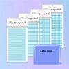 A stack of clear and blue self-adhesive rhinestone embellishments in various sizes and shapes.