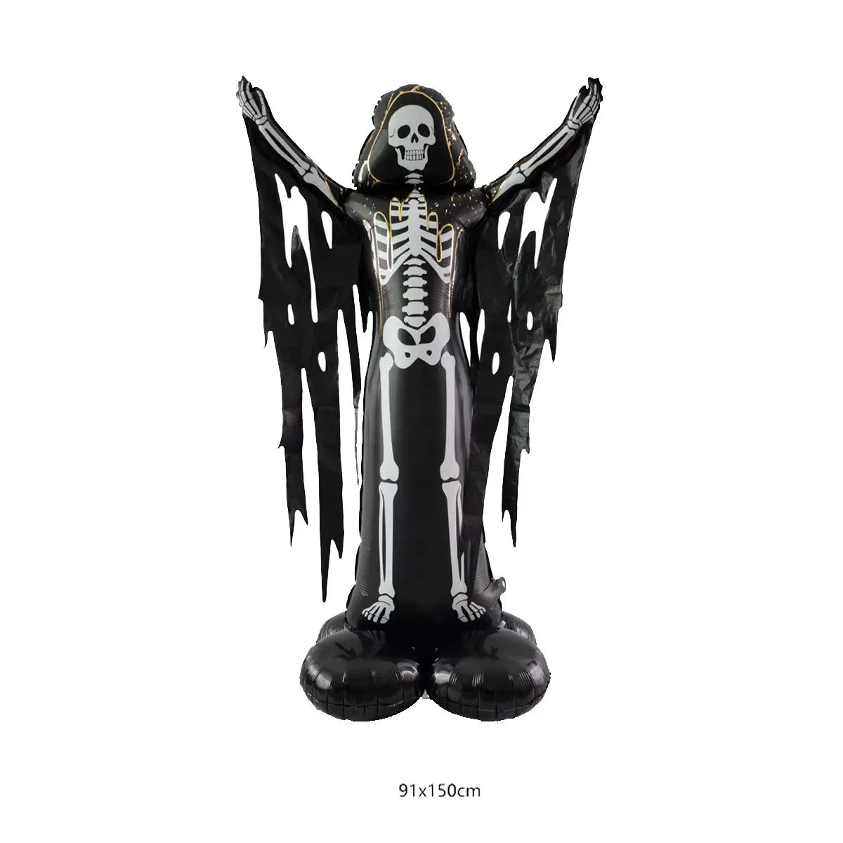 Large standing and seated Halloween foil balloon featuring bat, pumpkin, ghost, and monster designs