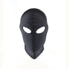Black leather BDSM head harness and blindfold for roleplay