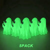 A pack of five glowing green ghost figurines with playful poses.