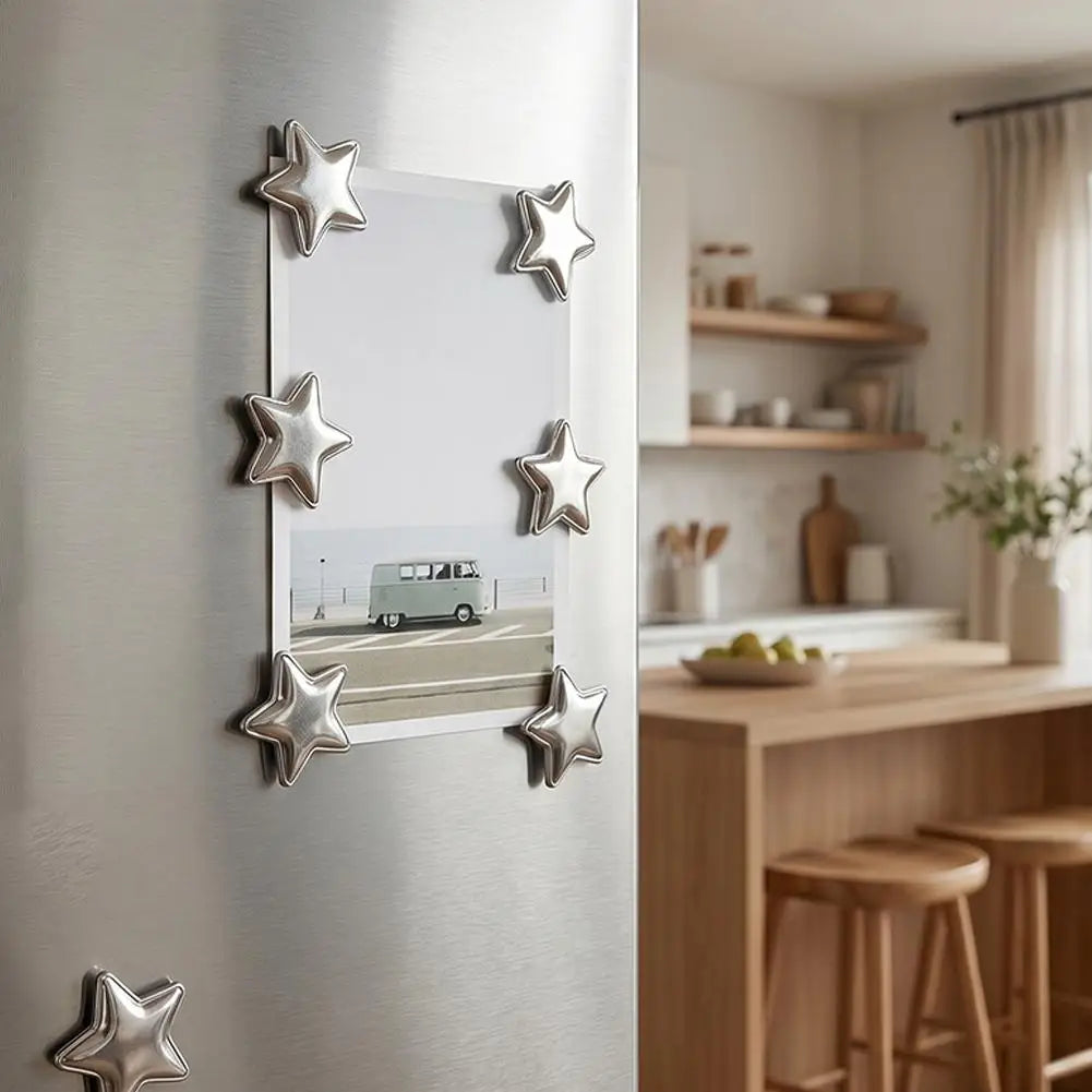 Vintage Silver Star Magnets for Fridge and Photo Wall