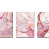 Set of three panels featuring Islamic calligraphy of Ayatul Kursi on pink marbled background with gold accents