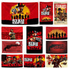 A collection of various Red Dead Redemption 2 themed flags and tapestries featuring characters and scenes.