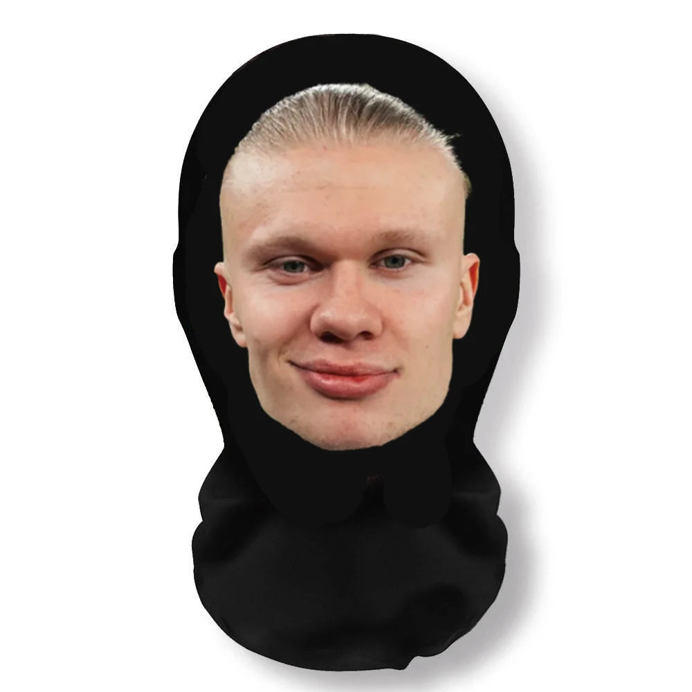 A realistic full-face cosplay mask for Halloween, black and skin-toned, shown from the front.
