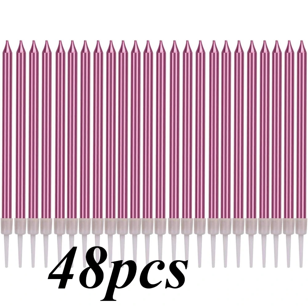 48 pieces of pink and purple rainbow birthday candles