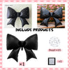 Black satin bow balloon weight with pearl accents for party decorations