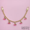 Gold chain necklace with pink cherry charms and a clasp, measuring 30.5cm long and weighing 34.7g.