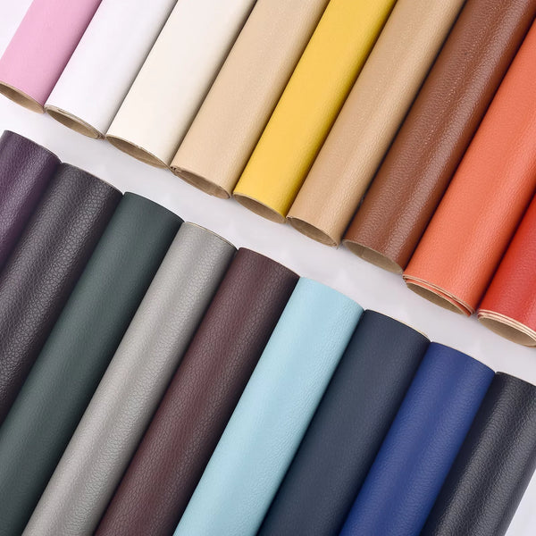 A collection of self-adhesive PU leather repair patches in various shades of pink, yellow, brown, green, and blue.